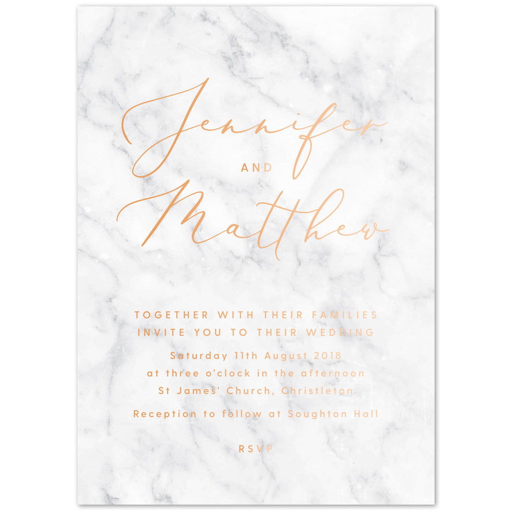 Marble copper foil printed Wedding Invitations - Project Pretty